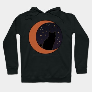 Black Cat and Rose Gold Crescent Moon Hoodie